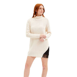 Evelyn Taylor Women’s White & Black Lace Cutout Turtleneck Sweater Dress